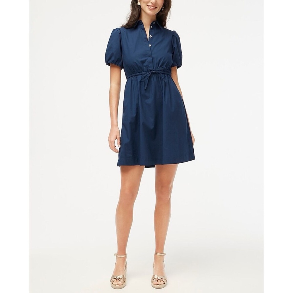 J.Crew Collared short-sleeve tie-waist mini dress In Navy Blue Size 6 NWT